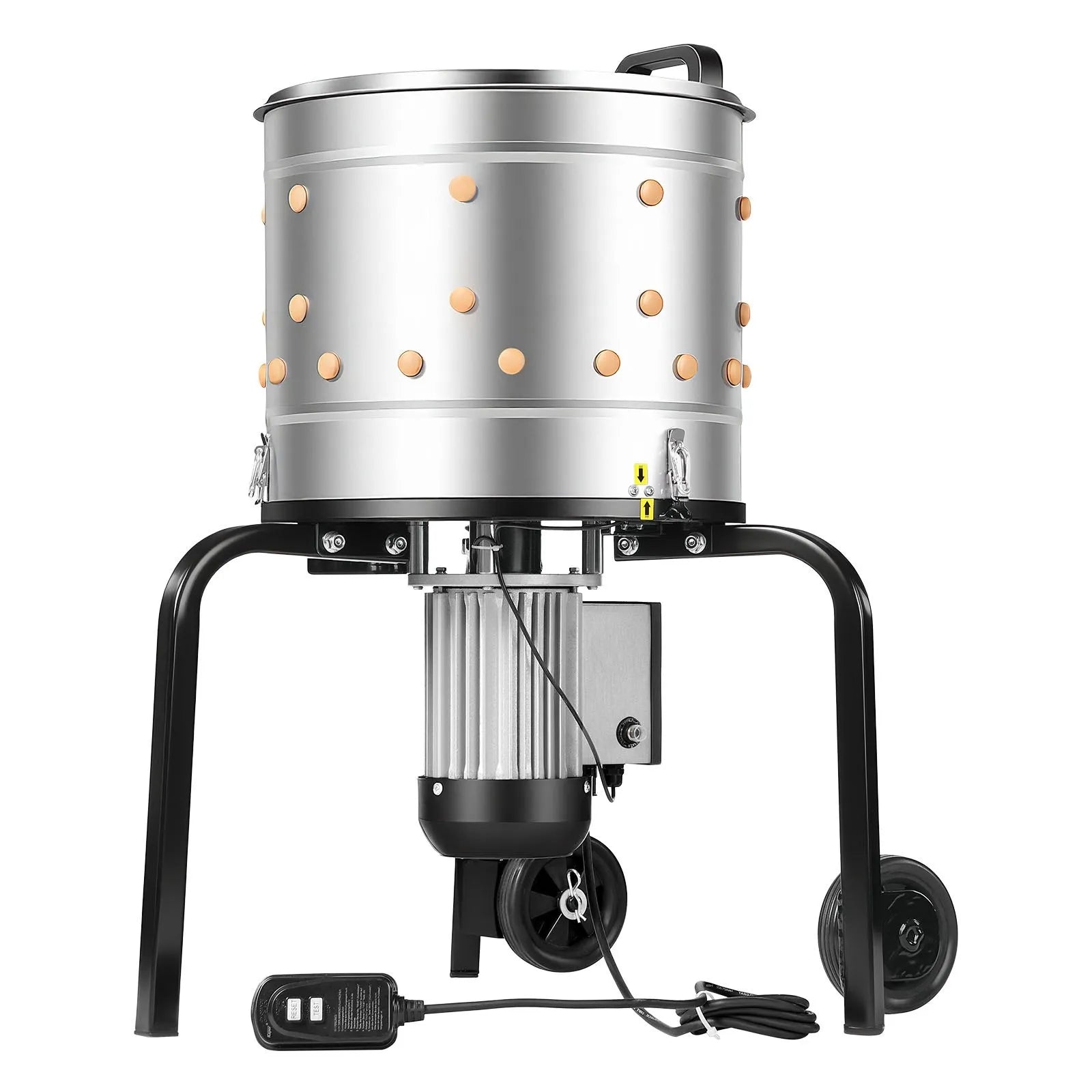 VEVOR putnu spalvu noplūkšanas mašīna, 400 mm bungas diametrs, 500 W, 230 apgr./min, ar 114 silikona pirkstiem un transportēšanas riteņiem, nerūsējošā tērauda spalvu noņēmējs 1–2 vistu apstrādei vienā ciklā