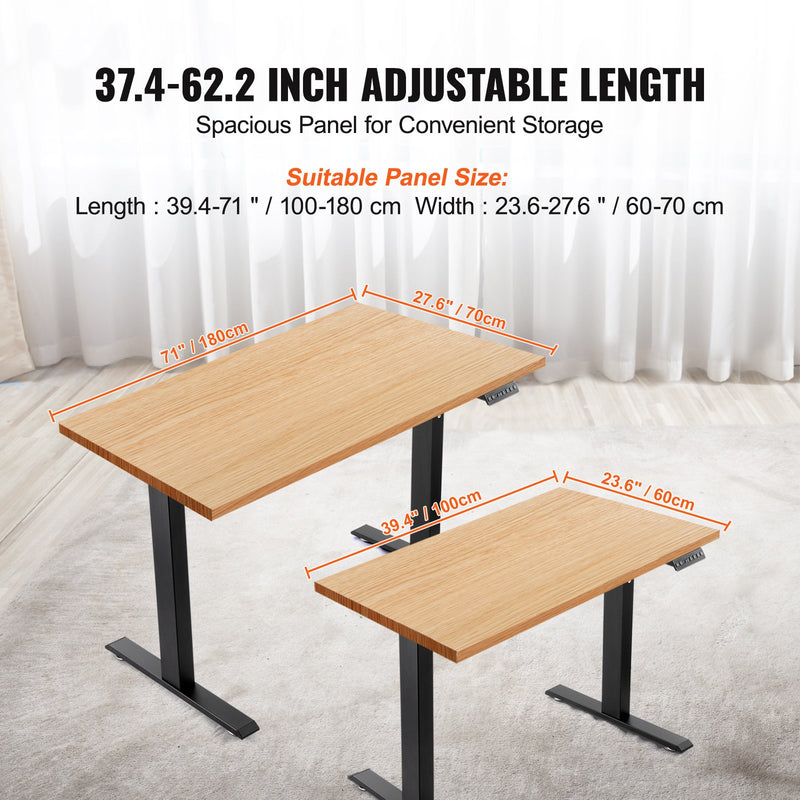 VEVOR elektriskā galda pamatne ar regulējamu augstumu un garumu, 70–117 cm, 95–158 cm, melna