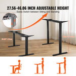 VEVOR Electric Height-Adjustable Desk Base with Two Motors, 70–117 cm, Black