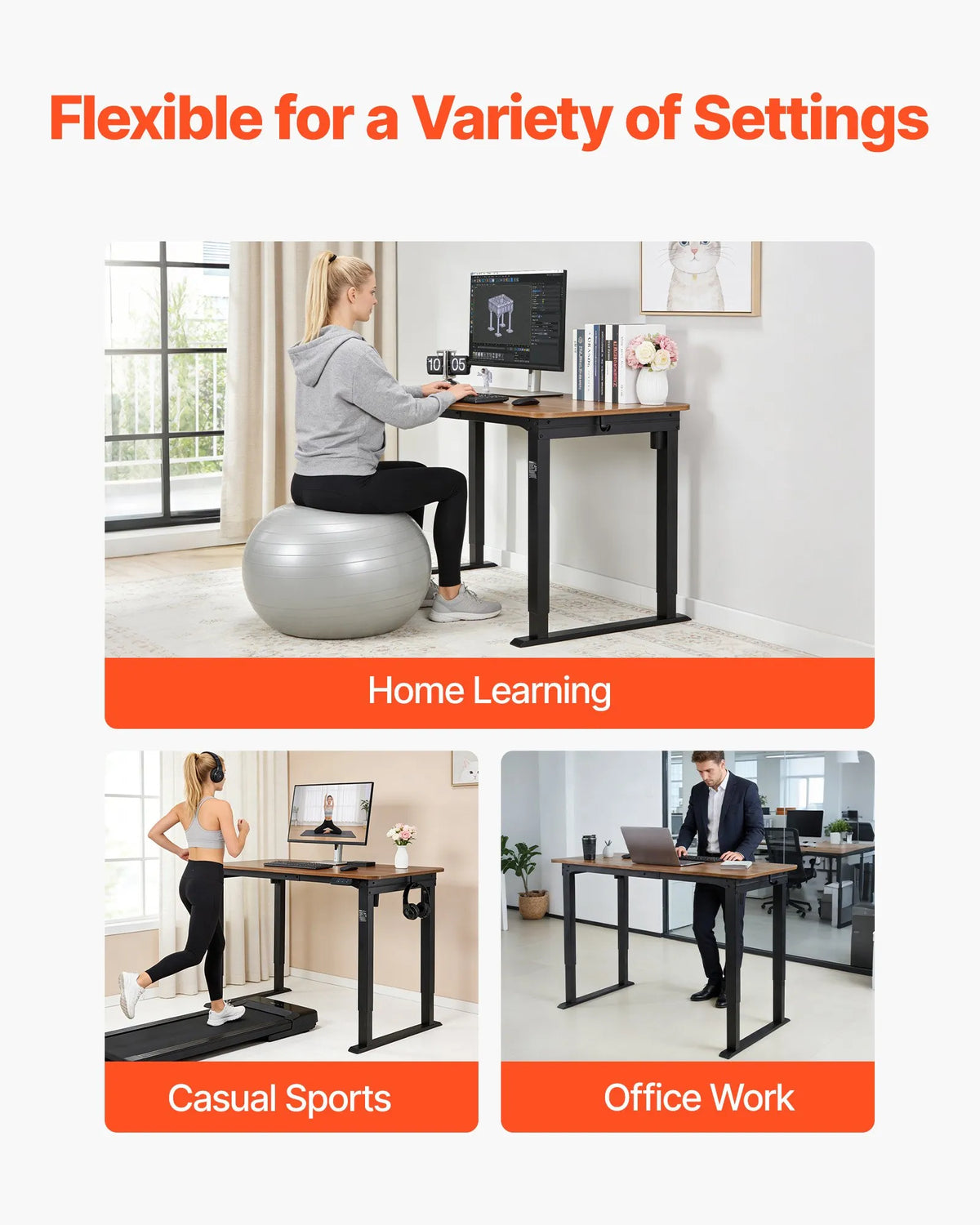 VEVOR Electric Standing Desk Frame with 4 Legs and Two Motors, 70–117 cm, 4 Height Memory Settings, Black