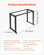 VEVOR Electric Standing Desk Frame with 4 Legs and Two Motors, 70–117 cm, 4 Height Memory Settings, Black