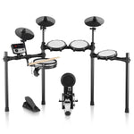 VEVOR elektroniskā bungasete ar 32 bungu komplektiem un 480 skaņām, 10″ klusā tīkla snare bungu spilventiņu, 10″ šķīvjiem, bungu vicinātājiem un pedāļiem; USB MIDI atbalsts, piemērota iesācējiem un pieaugušajiem