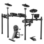 VEVOR elektroniskā bungasete ar 32 bungu komplektiem un 480 skaņām, 10″ klusā tīkla snare bungu spilventiņu, 10″ šķīvjiem, bungu vicinātājiem un pedāļiem; USB MIDI atbalsts, piemērota iesācējiem un pieaugušajiem