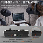 VEVOR elektroniskā bungasete ar 32 bungu komplektiem un 480 skaņām, 10″ klusā tīkla snare bungu spilventiņu, 10″ šķīvjiem, bungu vicinātājiem un pedāļiem; USB MIDI atbalsts, piemērota iesācējiem un pieaugušajiem