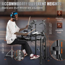 VEVOR elektroniskā bungasete ar 32 bungu komplektiem un 480 skaņām, 8″ klusās tīkla snare bungas spilventiņu, 10″ šķīvjiem, bungu vicinātājiem un austiņām; USB MIDI atbalsts, piemērota iesācējiem un pieaugušajiem