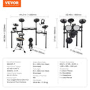 VEVOR elektroniskā bungasete ar 32 bungu komplektiem un 480 skaņām, 8″ klusās tīkla snare bungas spilventiņu, 10″ šķīvjiem, bungu vicinātājiem un austiņām; USB MIDI atbalsts, piemērota iesācējiem un pieaugušajiem