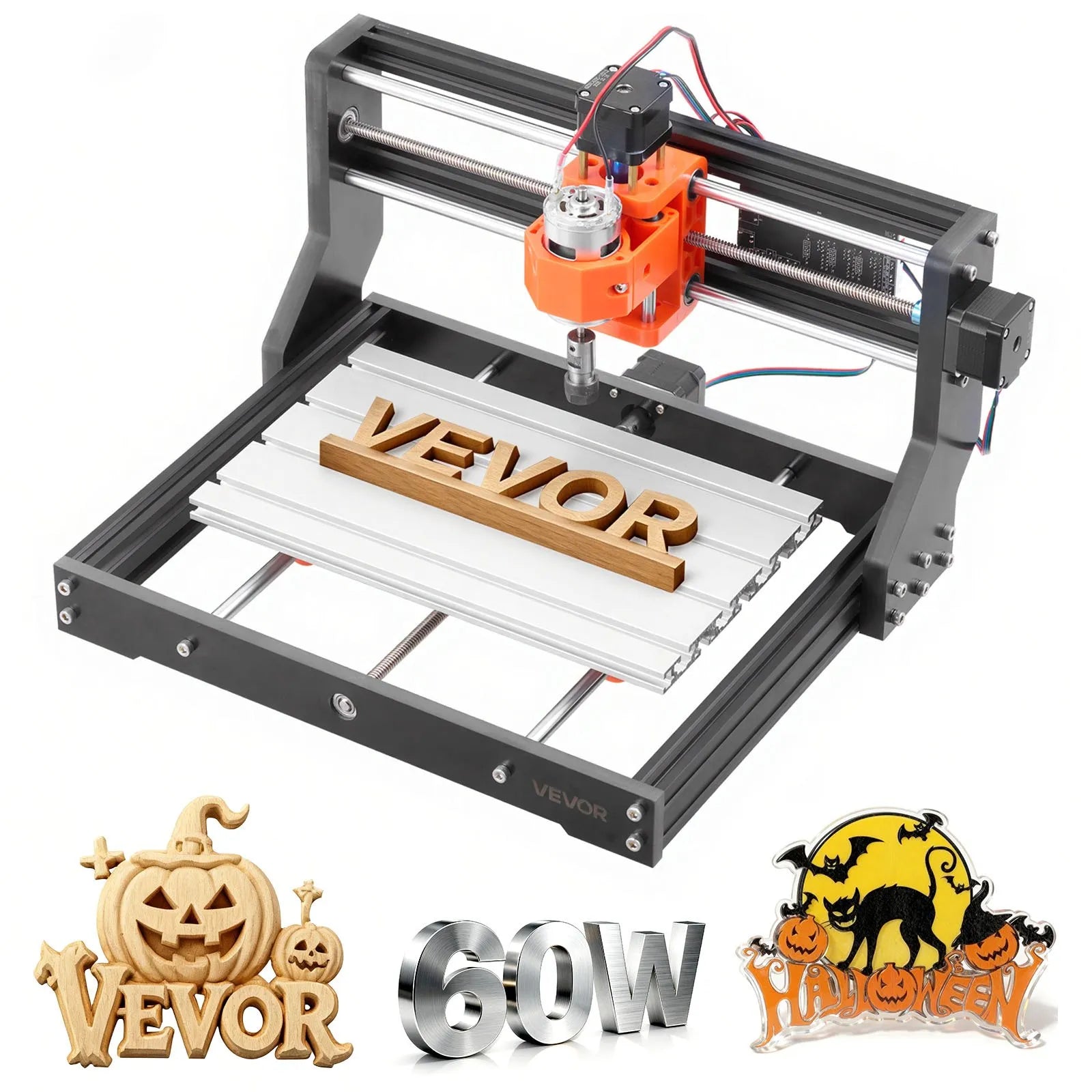 VEVOR 3018 CNC frēzēšanas iekārta, 60 W vārpsta, 3 asu koka gravēšanas un frēzēšanas mašīna, ar 300 × 180 × 40 mm darba zonu, bezsaistes vadības pulti, alumīnija sakausējuma konstrukciju, koka un akrila gravēšanai un griešanai