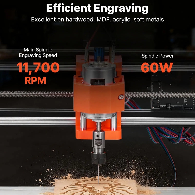 VEVOR 3018 CNC frēzēšanas iekārta, 60 W vārpsta, 3 asu koka gravēšanas un frēzēšanas mašīna, ar 300 × 180 × 40 mm darba zonu, bezsaistes vadības pulti, alumīnija sakausējuma konstrukciju, koka un akrila gravēšanai un griešanai
