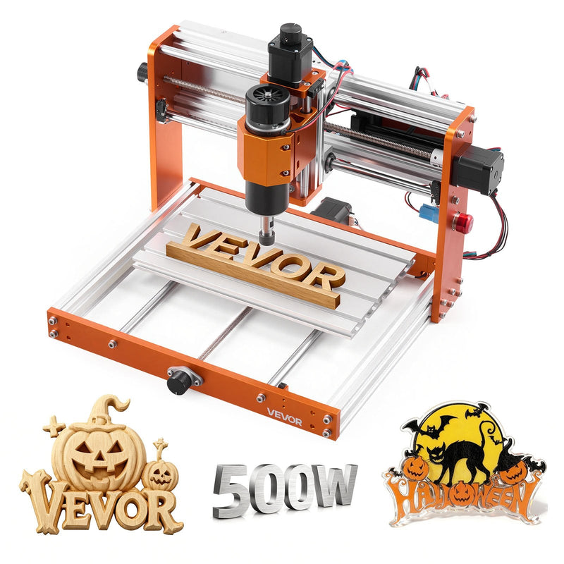 VEVOR CNC frēzēšanas iekārta, 500 W vārpsta, 3 asu koka gravēšanas un frēzēšanas mašīna, ar 300 × 180 × 80 mm darba zonu, bezsaistes vadības pulti, gala slēdžiem un avārijas apturēšanu, koka, akrila un plastmasas gravēšanai un griešanai