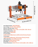 VEVOR CNC frēzēšanas iekārta, 500 W vārpsta, 3 asu koka gravēšanas un frēzēšanas mašīna, ar 300 × 180 × 80 mm darba zonu, bezsaistes vadības pulti, gala slēdžiem un avārijas apturēšanu, koka, akrila un plastmasas gravēšanai un griešanai