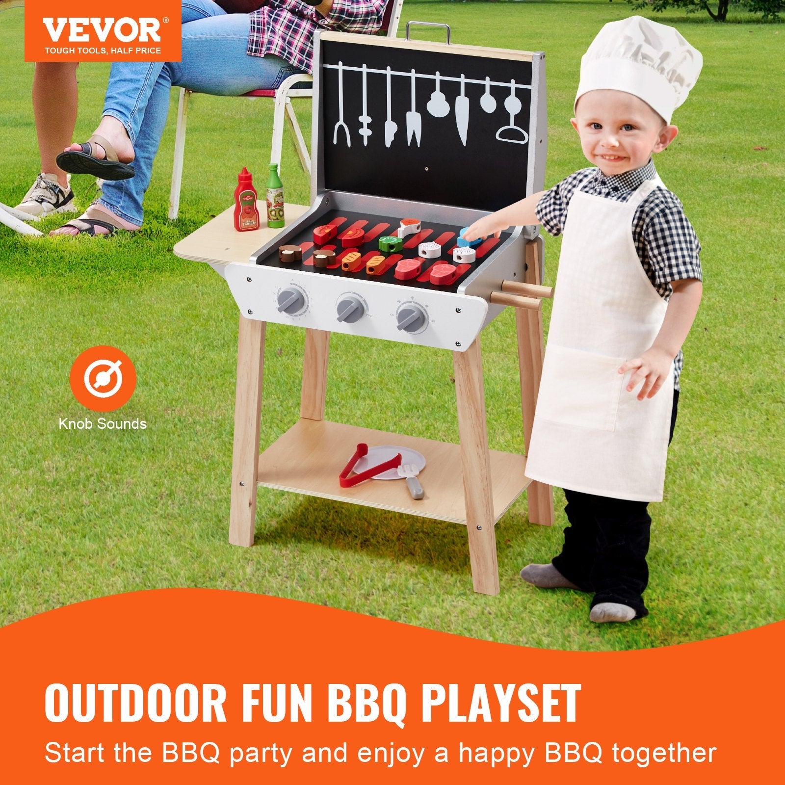 VEVOR 21 gab. Bērnu BBQ Grila Rotaļu Komplekts – Koka Gatavošanas Grils ar Skaņas Efektu
