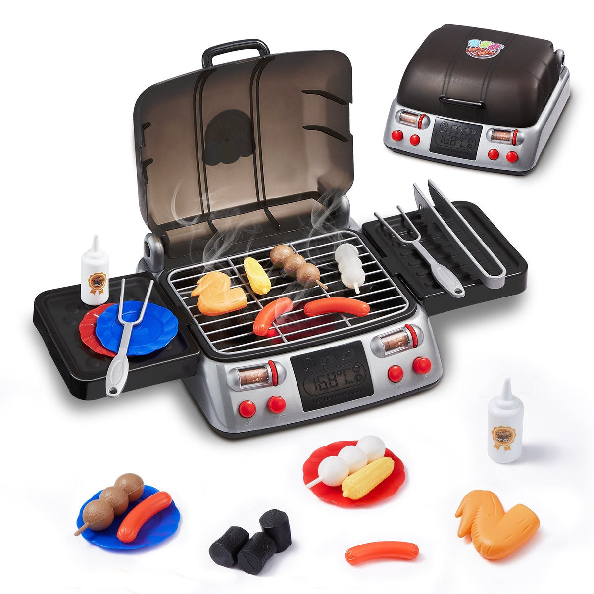 VEVOR 19 Gab. Bērnu BBQ Grila Spēļu Komplekts ar Gatavošanas Grilu, Dūmu Skaņu un Gaismu