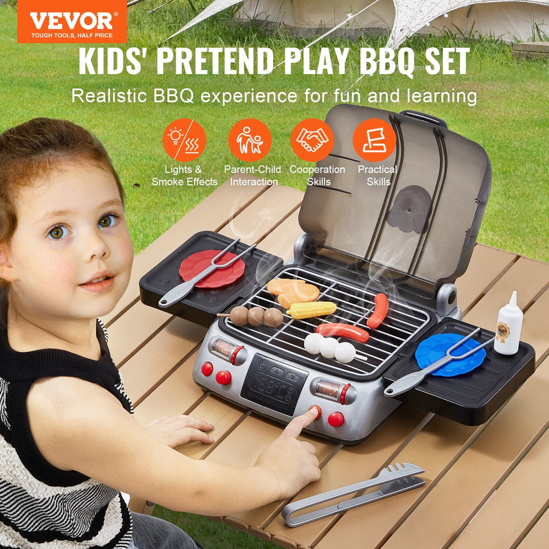 VEVOR 19 Gab. Bērnu BBQ Grila Spēļu Komplekts ar Gatavošanas Grilu, Dūmu Skaņu un Gaismu