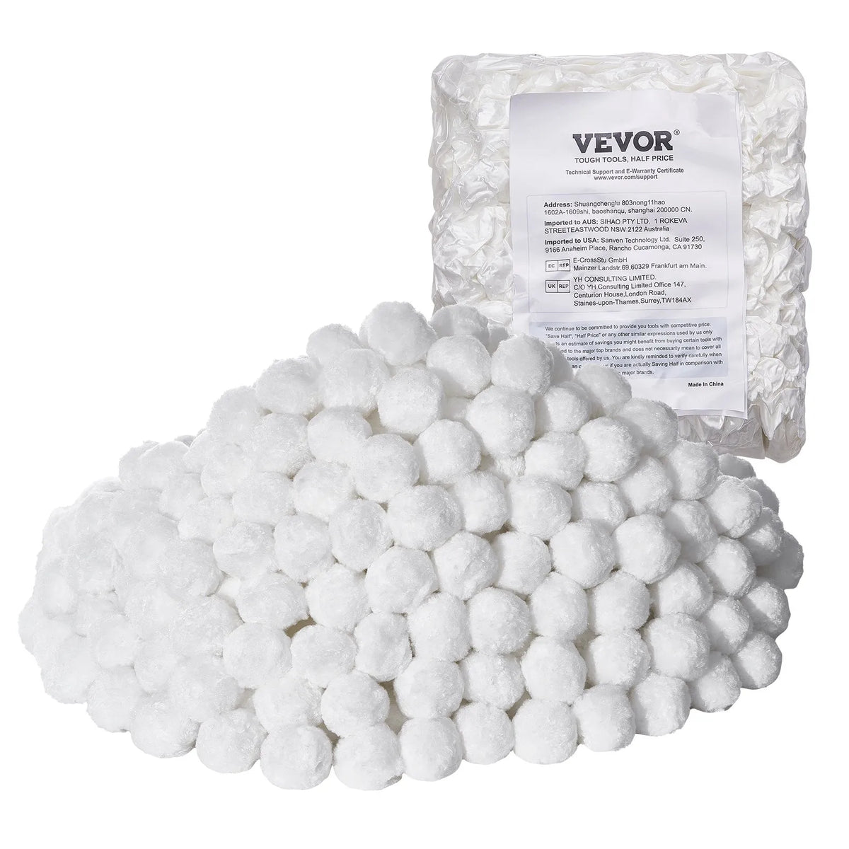 VEVOR baseina filtra bumbiņas smilšu filtriem, 2 kg, atkārtoti lietojamas poliestera šķiedras filtra bumbiņas ar mazgāšanas maisu, peldbaseiniem, virszemes baseiniem un akvārijiem