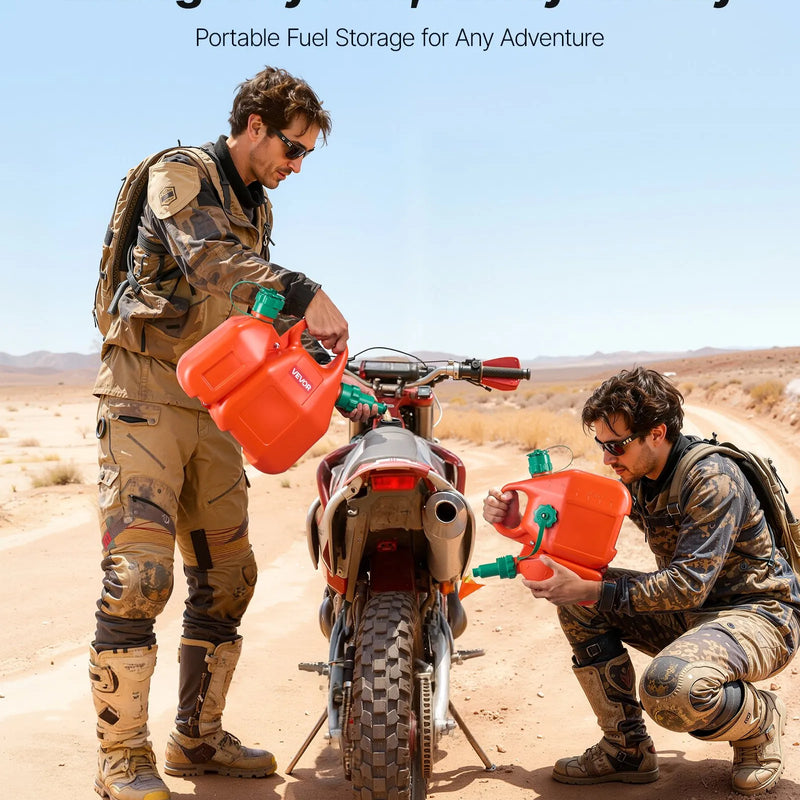 VEVOR degvielas kanna 6 l ar izliešanas snīpi un papildu eļļas kannu 1,9 l, maks. plūsma 5,5 l/min, hermētiska plakana pārnēsājama šķidruma kanna automašīnām, motocikliem, ATV un UTV
