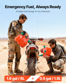 VEVOR degvielas kanna 6 l ar izliešanas snīpi un papildu eļļas kannu 1,9 l, maks. plūsma 5,5 l/min, hermētiska plakana pārnēsājama šķidruma kanna automašīnām, motocikliem, ATV un UTV