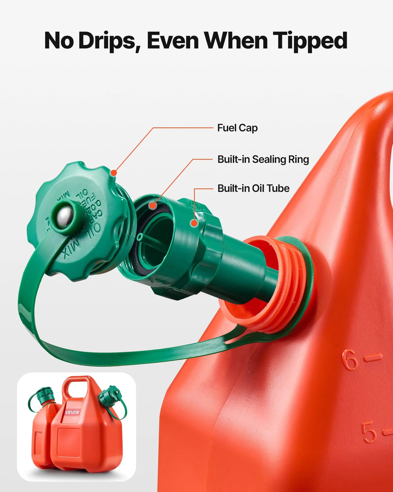 VEVOR degvielas kanna 6 l ar izliešanas snīpi un papildu eļļas kannu 1,9 l, maks. plūsma 5,5 l/min, hermētiska plakana pārnēsājama šķidruma kanna automašīnām, motocikliem, ATV un UTV