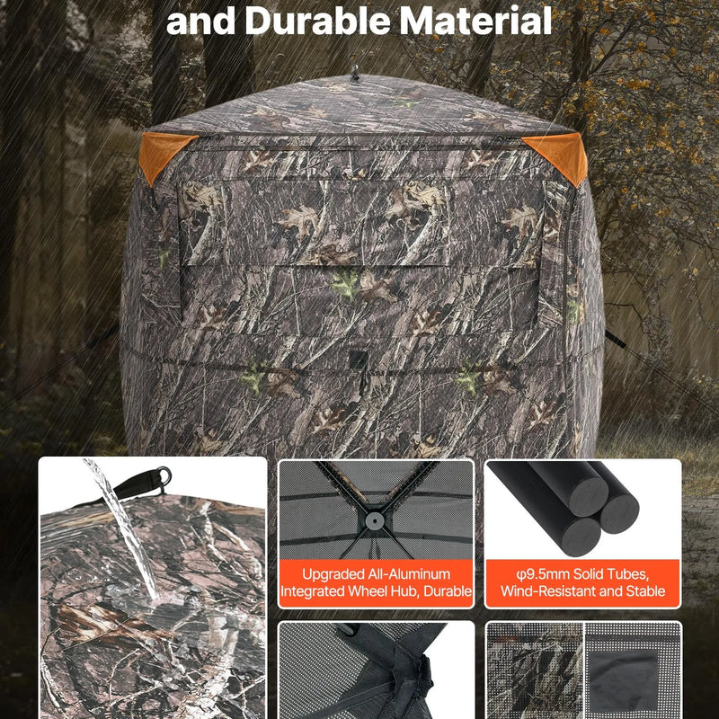 Jahipesa 2-3 inimesele läbipaistva konstruktsiooniga, kandekott, 360° kaasaskantav kamuflaažitelk, vastupidav peidik vaikse külgukse ja aknaga, sobib hirve- ja kalkunijahiks.