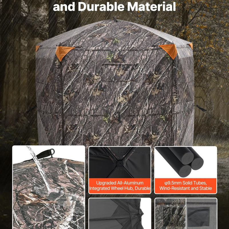 Jahipesa 6-7 inimesele koos kandekotiga, kaasaskantav kamuflaaž telk, tugevdatud vastupidav peidik, vaikse tõmblukuga ukse ja akna disainiga, sobib hirve- ja kalkunijahiks.