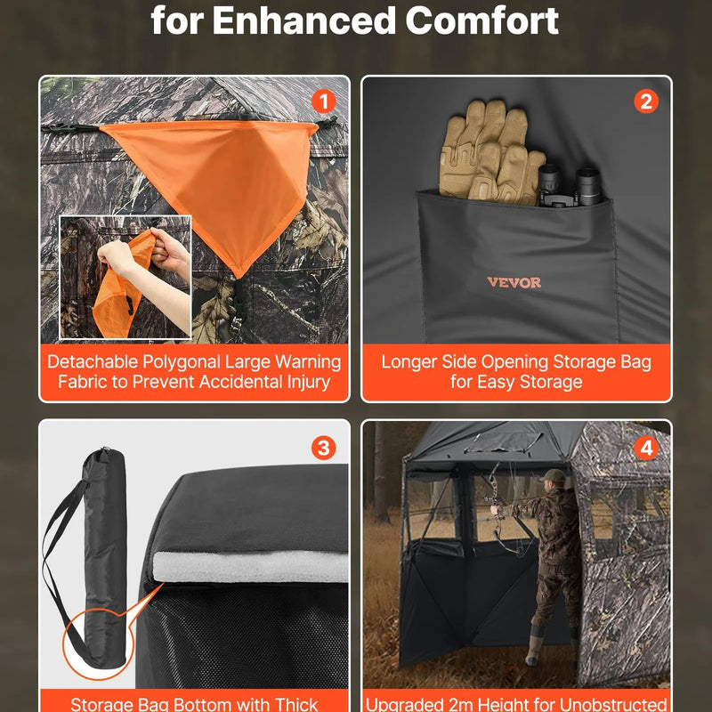 Jahipesa 6-7 inimesele koos kandekotiga, kaasaskantav kamuflaaž telk, tugevdatud vastupidav peidik, vaikse tõmblukuga ukse ja akna disainiga, sobib hirve- ja kalkunijahiks.