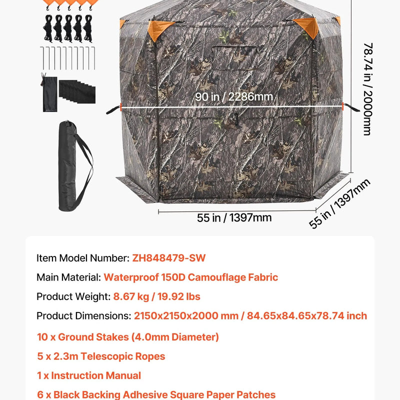 Jahipesa 6-7 inimesele koos kandekotiga, kaasaskantav kamuflaaž telk, tugevdatud vastupidav peidik, vaikse tõmblukuga ukse ja akna disainiga, sobib hirve- ja kalkunijahiks.