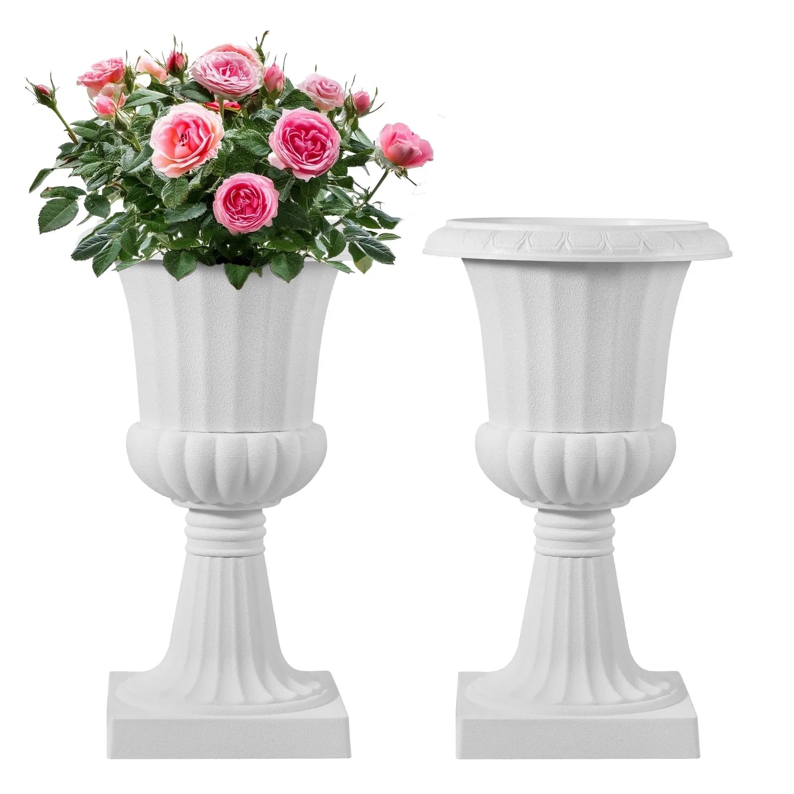 VEVOR plastmasas urnas tipa puķu podi 25 × 42 cm, 2 gab., klasiskie balti puķu podi iekštelpām un ārtelpām, dekoratīvi podi dārzam, balkonam, terasei, mājas ieejai, kāzām un pasākumiem