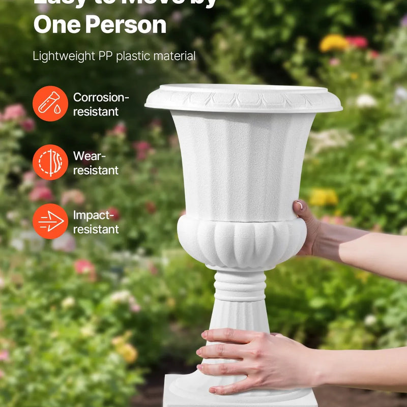 VEVOR plastmasas urnas tipa puķu podi 25 × 42 cm, 2 gab., klasiskie balti puķu podi iekštelpām un ārtelpām, dekoratīvi podi dārzam, balkonam, terasei, mājas ieejai, kāzām un pasākumiem