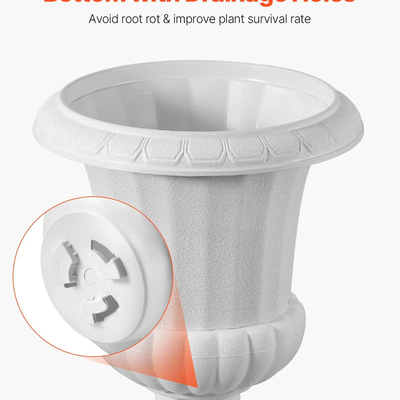 VEVOR plastmasas urnas tipa puķu podi 25 × 42 cm, 2 gab., klasiskie balti puķu podi iekštelpām un ārtelpām, dekoratīvi podi dārzam, balkonam, terasei, mājas ieejai, kāzām un pasākumiem