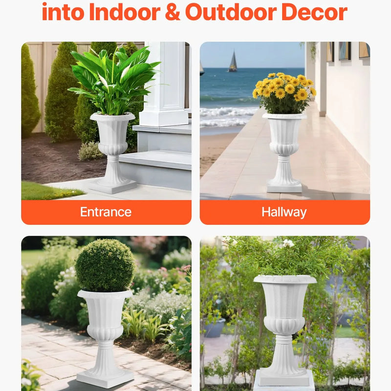 VEVOR plastmasas urnas tipa puķu podi 25 × 42 cm, 2 gab., klasiskie balti puķu podi iekštelpām un ārtelpām, dekoratīvi podi dārzam, balkonam, terasei, mājas ieejai, kāzām un pasākumiem