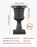 VEVOR plastmasas urnas tipa puķu podi 25 × 42 cm, 2 gab., klasiskie melni puķu podi iekštelpām un ārtelpām, dekoratīvi podi dārzam, balkonam, terasei, mājas ieejai, kāzām un pasākumiem