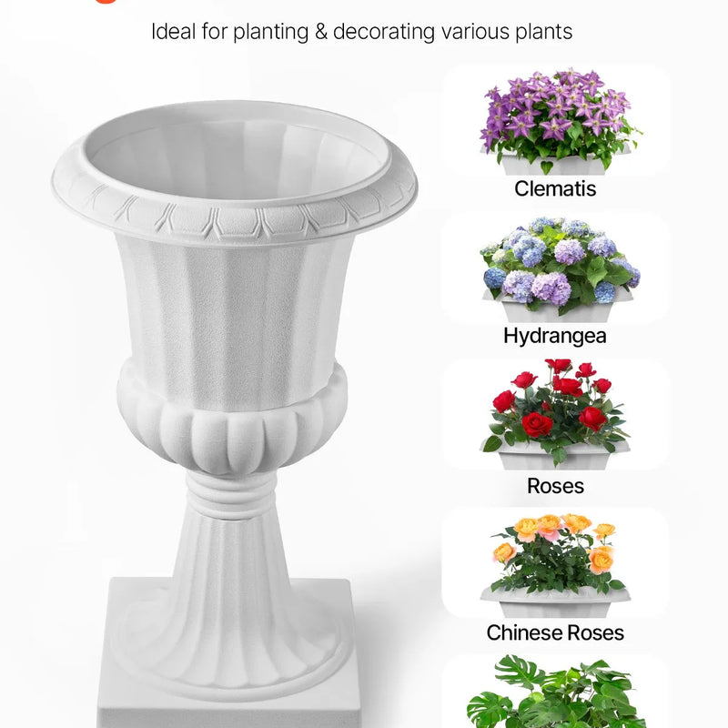 VEVOR plastmasas urnas tipa puķu podi 40 × 67 cm, 2 gab., klasiskie balti puķu podi iekštelpām un ārtelpām, dekoratīvi podi dārzam, balkonam, terasei, mājas ieejai, kāzām un pasākumiem
