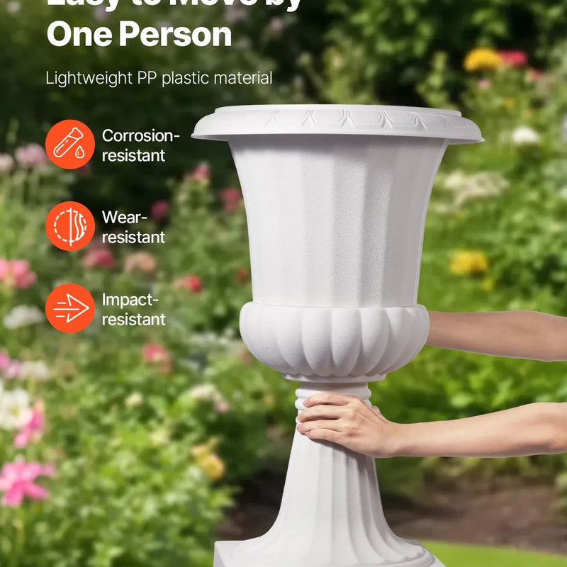 VEVOR plastmasas urnas tipa puķu podi 40 × 67 cm, 2 gab., klasiskie balti puķu podi iekštelpām un ārtelpām, dekoratīvi podi dārzam, balkonam, terasei, mājas ieejai, kāzām un pasākumiem