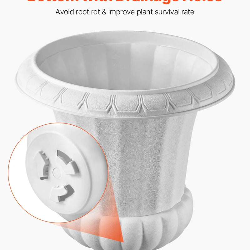 VEVOR plastmasas urnas tipa puķu podi 40 × 67 cm, 2 gab., klasiskie balti puķu podi iekštelpām un ārtelpām, dekoratīvi podi dārzam, balkonam, terasei, mājas ieejai, kāzām un pasākumiem