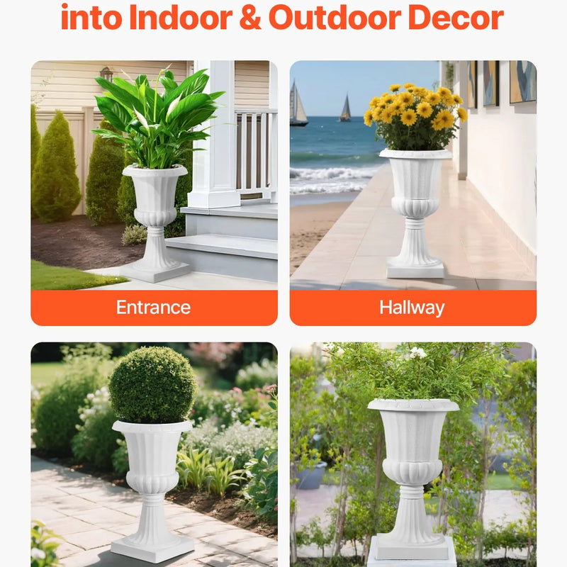 VEVOR plastmasas urnas tipa puķu podi 40 × 67 cm, 2 gab., klasiskie balti puķu podi iekštelpām un ārtelpām, dekoratīvi podi dārzam, balkonam, terasei, mājas ieejai, kāzām un pasākumiem