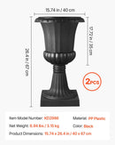 VEVOR plastmasas urnas tipa puķu podi 40 × 67 cm, 2 gab., klasiskie melni puķu podi iekštelpām un ārtelpām, dekoratīvi podi dārzam, balkonam, terasei, mājas ieejai, kāzām un pasākumiem