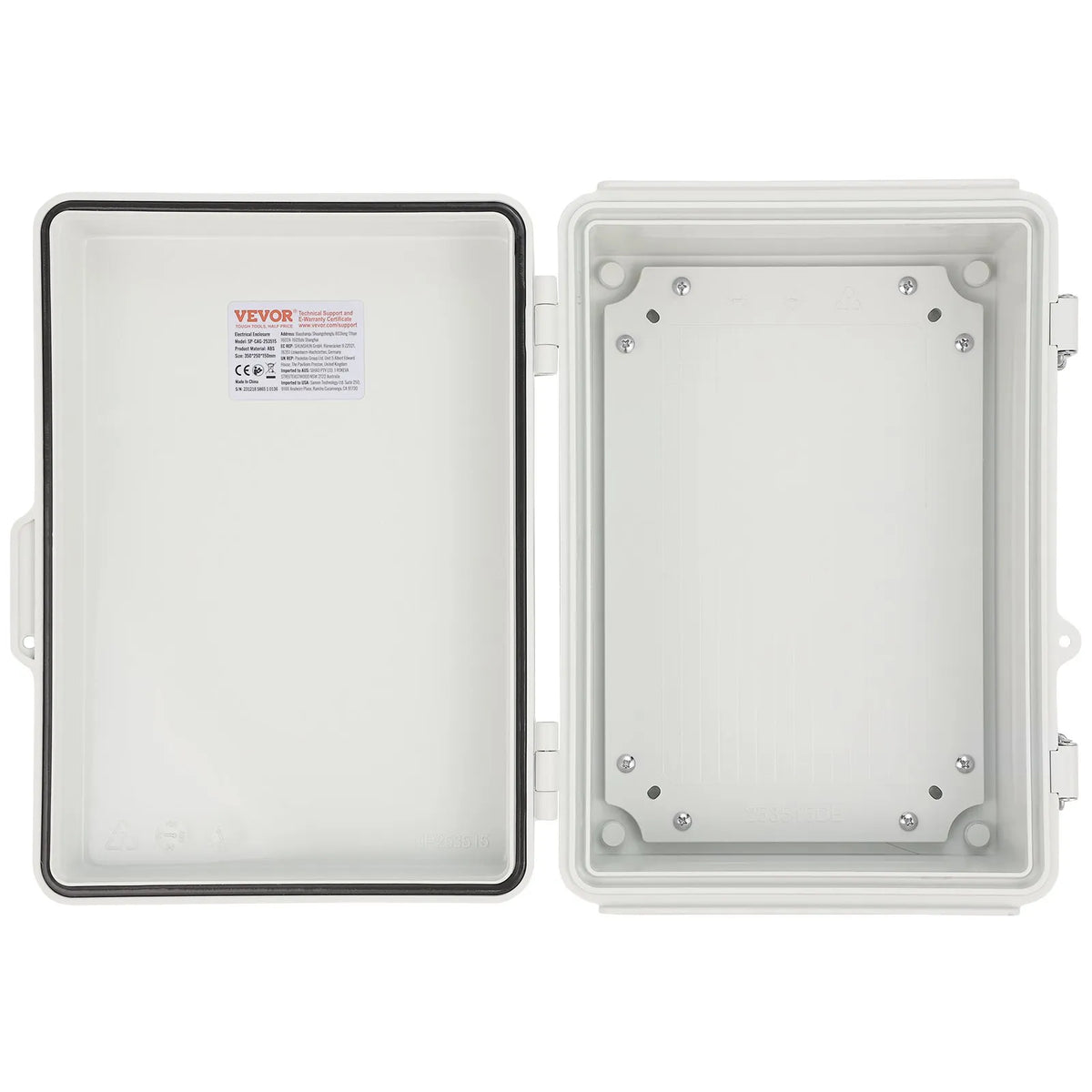 VEVOR āra elektrības sadales kārba 430 × 330 × 180 mm, ABS plastmasas elektriskā aizsargkārba ar eņģu vāku un nerūsējošā tērauda aizdari, IP67 putekļu un ūdensizturīga, paredzēta āra elektroinstalācijas projektiem