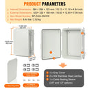 VEVOR āra elektrības sadales kārba 430 × 330 × 180 mm, ABS plastmasas elektriskā aizsargkārba ar eņģu vāku un nerūsējošā tērauda aizdari, IP67 putekļu un ūdensizturīga, paredzēta āra elektroinstalācijas projektiem