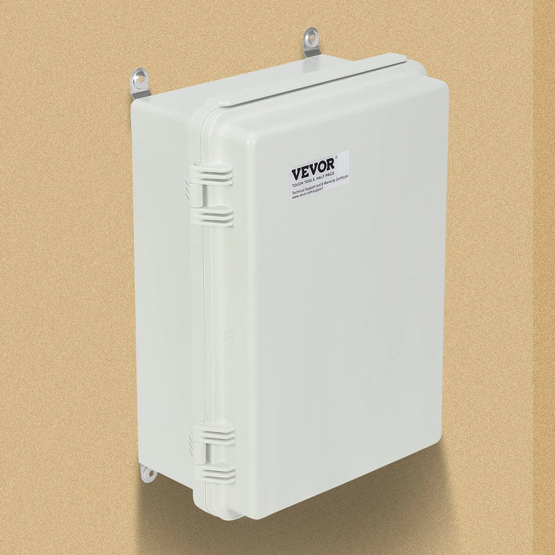 VEVOR āra elektrības sadales kārba 430 × 330 × 180 mm, ABS plastmasas elektriskā aizsargkārba ar eņģu vāku un nerūsējošā tērauda aizdari, IP67 putekļu un ūdensizturīga, paredzēta āra elektroinstalācijas projektiem