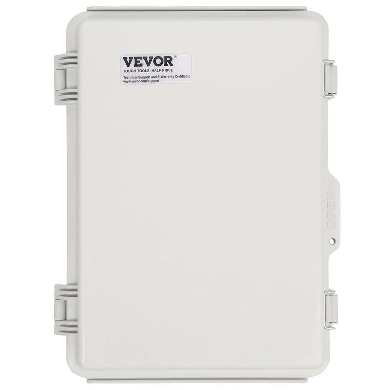 VEVOR āra elektrības sadales kārba 430 × 330 × 180 mm, ABS plastmasas elektriskā aizsargkārba ar eņģu vāku un nerūsējošā tērauda aizdari, IP67 putekļu un ūdensizturīga, paredzēta āra elektroinstalācijas projektiem