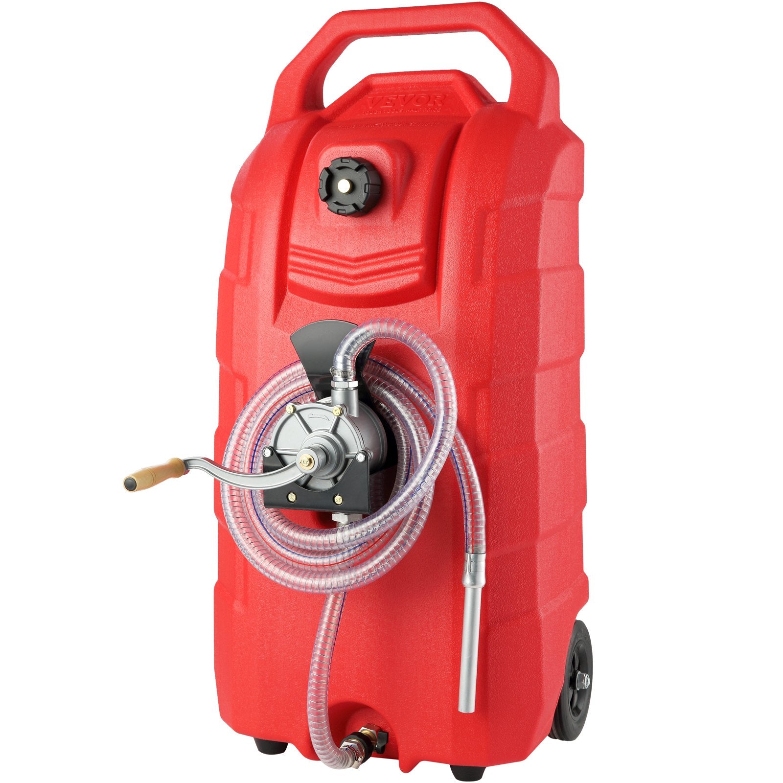 VEVOR 60L portable fuel storage tank with hand pump and rubber wheels