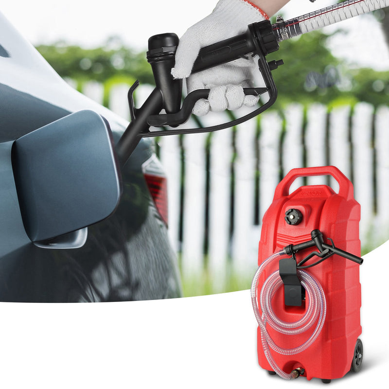 VEVOR Pārvietojams degvielas konteiners ar rokas sūkni, 61 litrs, ar metāla šļūteni un gumijas riteņiem, sarkans