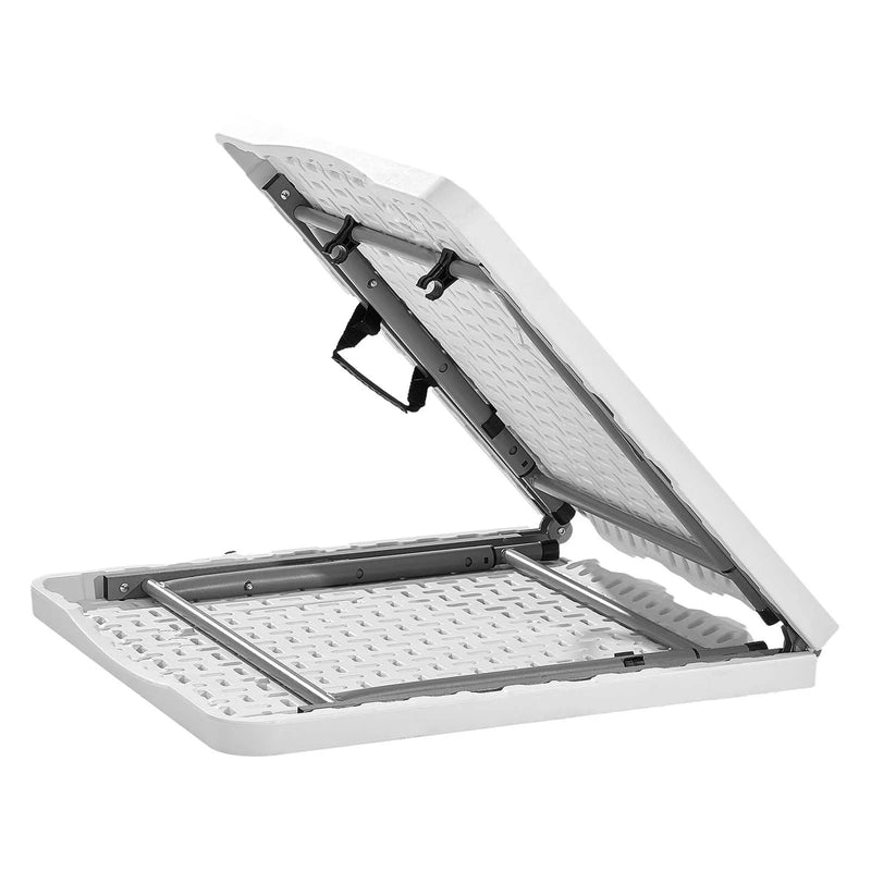 Saliekamais galds, 122 cm, izturīgs pārnēsājams plastmasas taisnstūra galds ar regulējamu augstumu un rokturi, piemērots lietošanai telpās un ārā – svinībām, ēdienreizēm, piknikiem, kempingam, balts