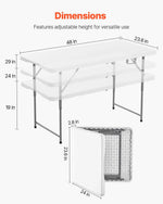 VEVOR Saliekamais galds, 122 cm, izturīgs pārnēsājams plastmasas taisnstūra galds ar regulējamu augstumu un rokturi, piemērots lietošanai telpās un ārā – svinībām, ēdienreizēm, piknikiem, kempingam, balts