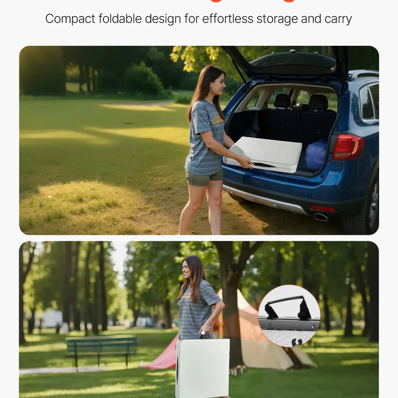 Saliekamais galds, 122 cm, izturīgs pārnēsājams plastmasas taisnstūra galds ar regulējamu augstumu un rokturi, piemērots lietošanai telpās un ārā – svinībām, ēdienreizēm, piknikiem, kempingam, balts