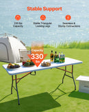 Saliekamais galds, 183 cm, izturīgs pārnēsājams plastmasas taisnstūra galds ar rokturi, piemērots lietošanai telpās un ārā – svinībām, ēdienreizēm, kāzām, pasākumiem, piknikiem, kempingam, balts