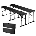 VEVOR Folding Plastic Bench, 183 cm, Portable HDPE Outdoor Bench for Picnics, Gardens, and Events, Set of 2, Includes 2 Carrying Bags, Black