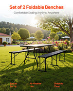 VEVOR Folding Plastic Bench, 183 cm, Portable HDPE Outdoor Bench for Picnics, Gardens, and Events, Set of 2, Includes 2 Carrying Bags, Black