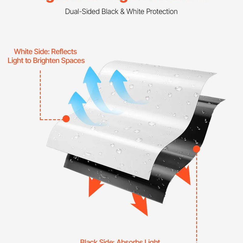 VEVOR 0,25 mm bieza plastmasas plēve 3,05 x 30,48 m, pastiprināts polietilēna pārklājums, krāsošanas aizsargplēve un pagrīdes tvaika barjera, melnbalta divpusēja, daudzfunkcionāla