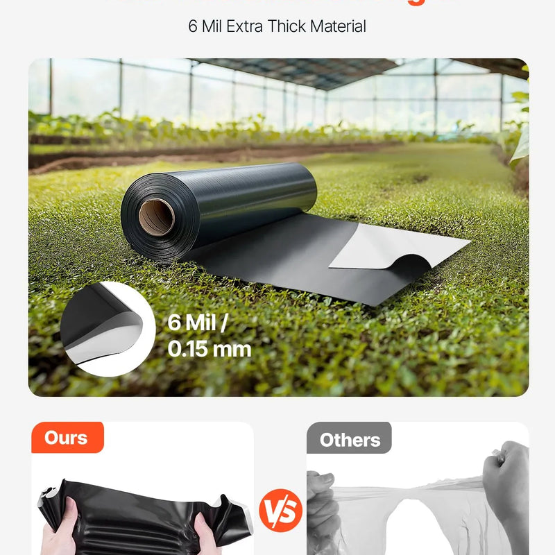 VEVOR 3,05 x 30,48 m plastmasas plēve 0,15 mm bieza, pastiprināts polietilēna pārklājums, krāsošanas aizsargplēve un pagrīdes tvaika barjera, melnbalta divpusēja, daudzfunkcionāla