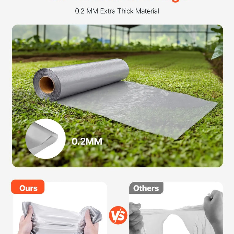 VEVOR 0,2 mm plastmasas plēve, 1,98 x 50 m pagrīdes tvaika barjera, izturīgs dārza polietilēna plēves rullis, daudzfunkcionāla būvniecības plēve, krāsošanas aizsargplēve saimniecībai, pelēka